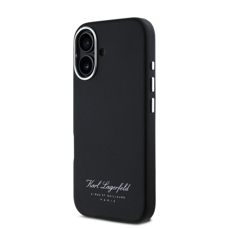 Karl Lagerfeld szemcsés PU Hotel RSG hátlap iPhone 16-hoz Fekete