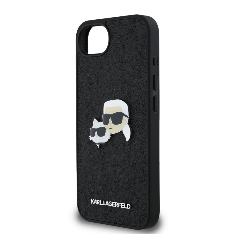 Karl Lagerfeld Fixed Glitter Metal K&CH hátlap iPhone 16e készülékhez Fekete