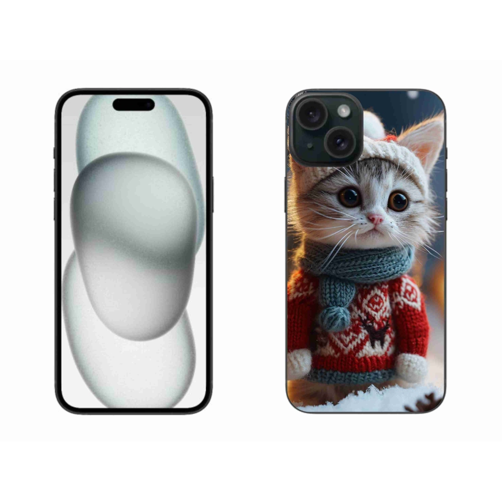 Zselés borítás mmCase iPhone 15 Plus készülékhez - cica pulóverben