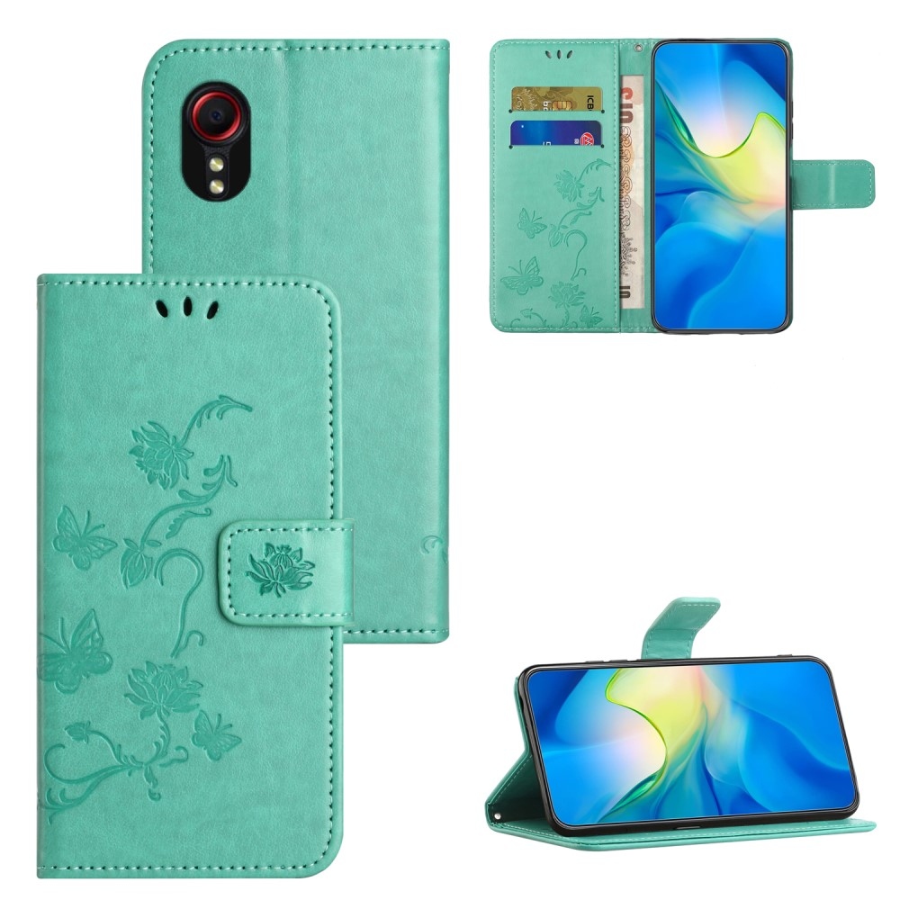 Virágos könyvtáska Samsung Galaxy Xcover 7 készülékhez - teal színű