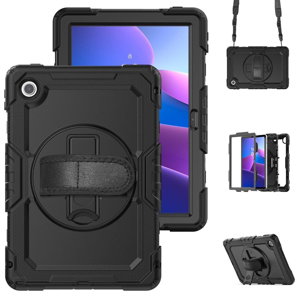Strap Tartós borító kéztartóval és vállpánttal Lenovo Tab 10.1 (2025) - Fekete