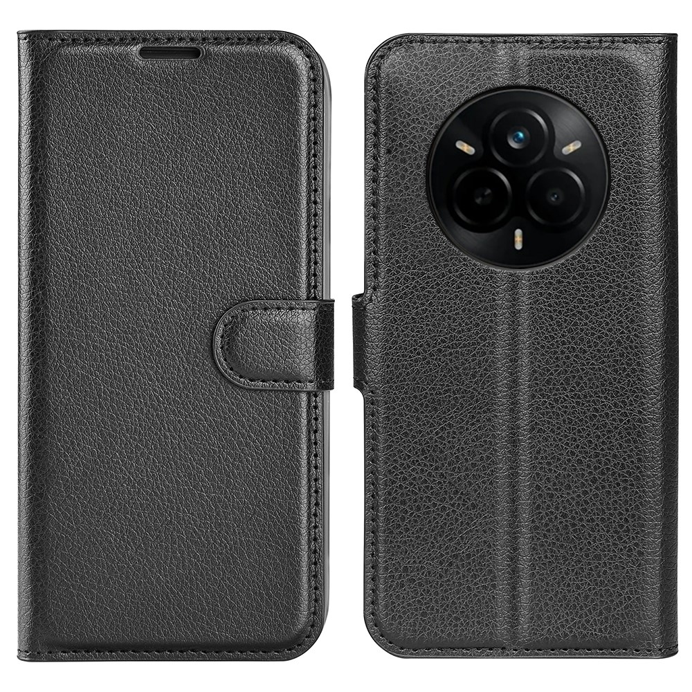 Litchi könyvtáska a Realme 14 Pro 5G készülékhez - fekete