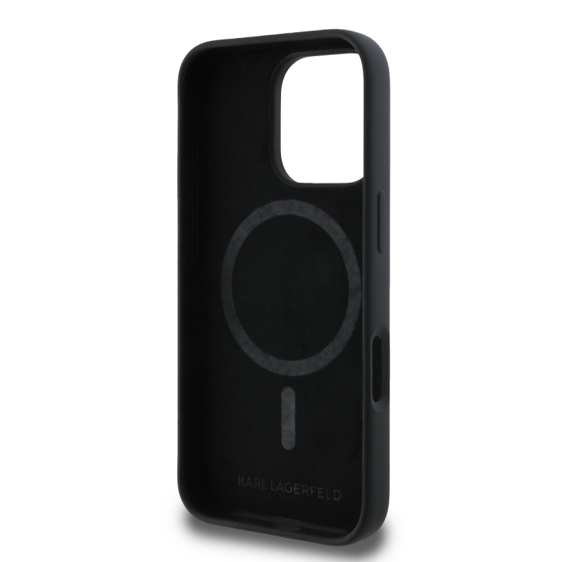 Karl Lagerfeld Liquid Silicone K&CH Heads MagSafe hátlapi borító iPhone 16 Pro-hoz Fekete
