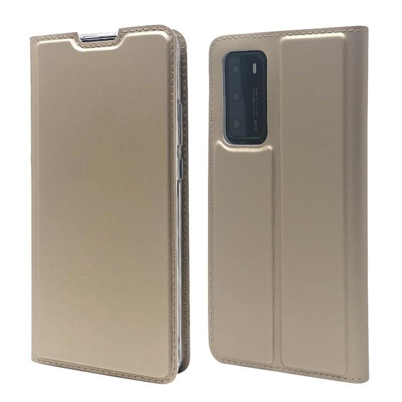 Mágneses PU bőr pénztárca tok a Huawei P40-hez - arany színben