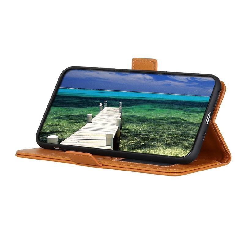 Mágneses PU bőr pénztárca tok Samsung Galaxy M23 5G-hez - barna