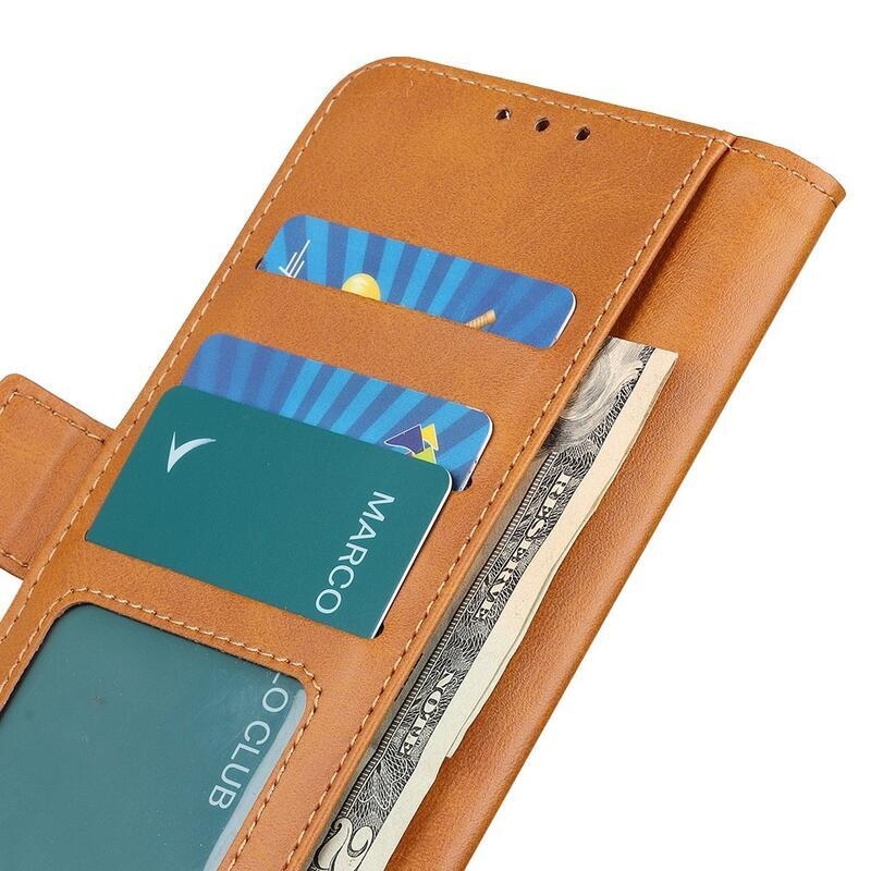 Mágneses PU bőr pénztárca tok Samsung Galaxy M23 5G-hez - barna