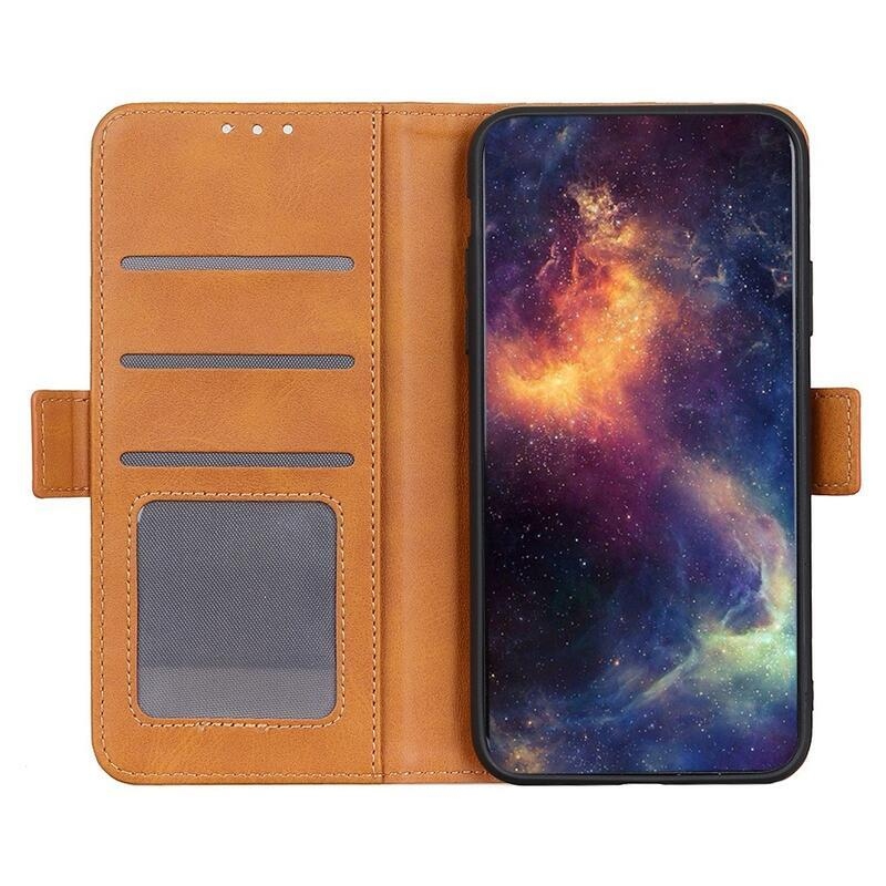 Mágneses PU bőr pénztárca tok Samsung Galaxy M23 5G-hez - barna