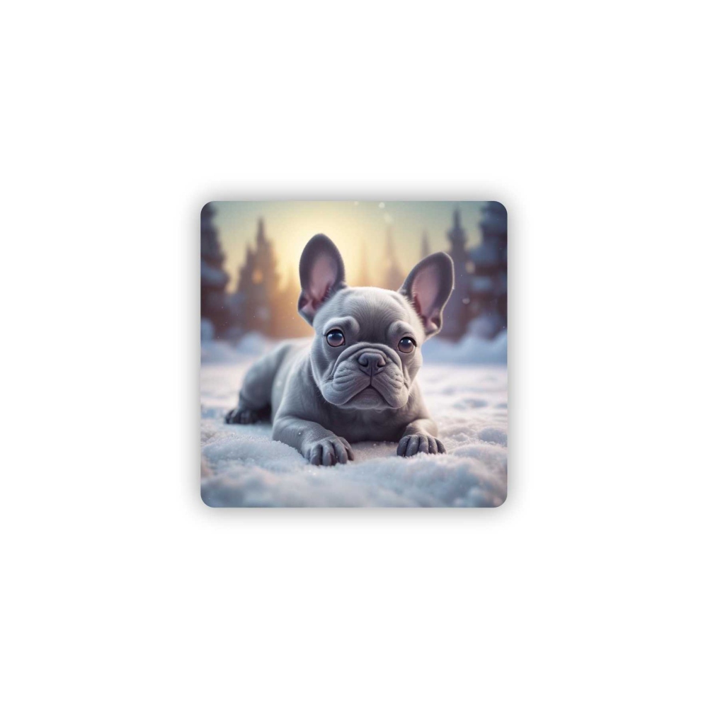 65x65mm-es négyzet alakú mágnes - bulldog a hóban