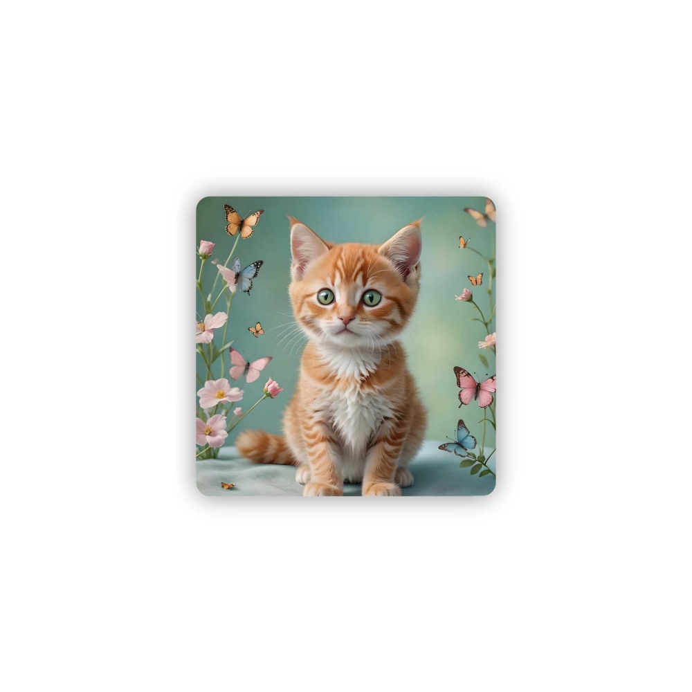 65x65mm négyzetes mágnes - cica a pillangókertben