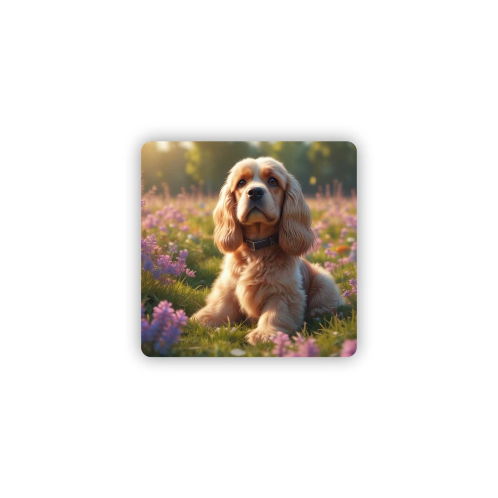 65x65mm-es négyzet alakú mágnes - Virágos Cocker Spániel