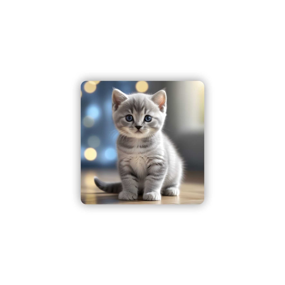 65x65mm-es négyzet alakú mágnes - Aranyos Szürke Kiscica