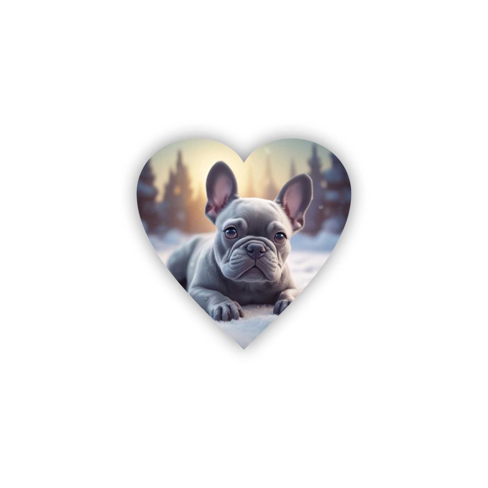 65x65 mm-es szív alakú mágnes - hóban pompázó bulldog