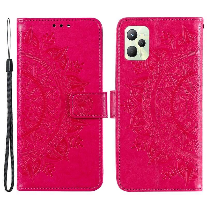 Mandala PU bőr pénztárca tok mobiltelefonhoz Realme C35 - piros
