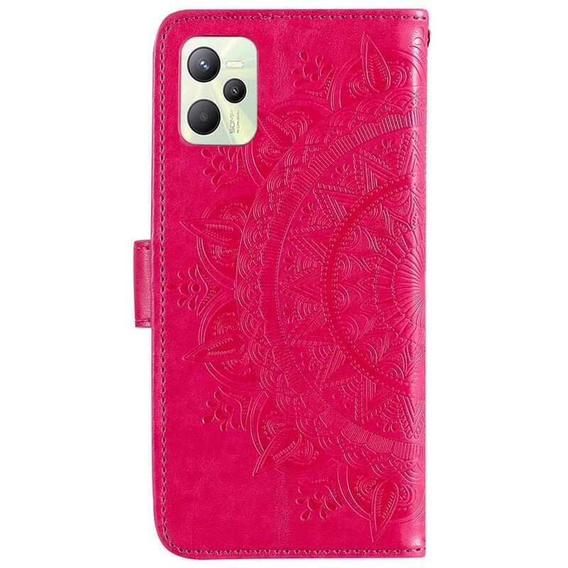Mandala PU bőr pénztárca tok mobiltelefonhoz Realme C35 - piros