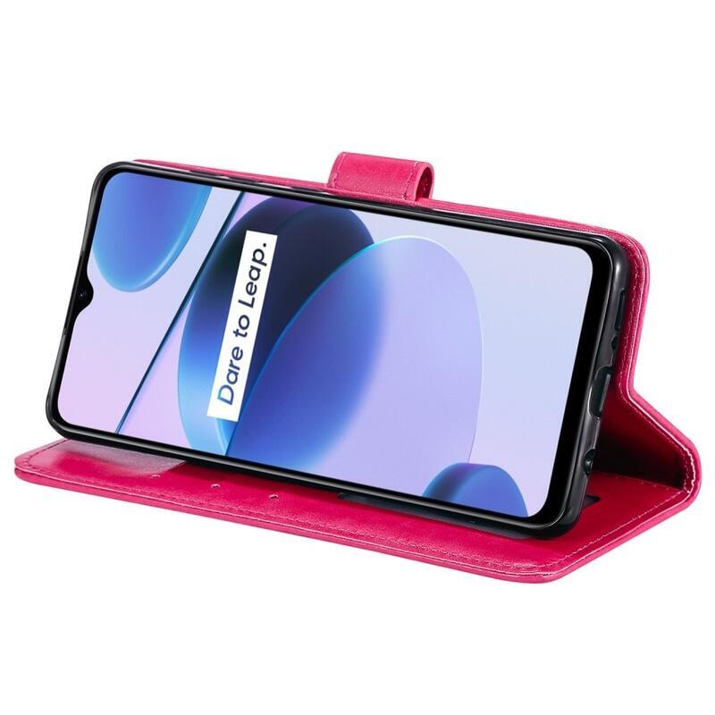 Mandala PU bőr pénztárca tok mobiltelefonhoz Realme C35 - piros
