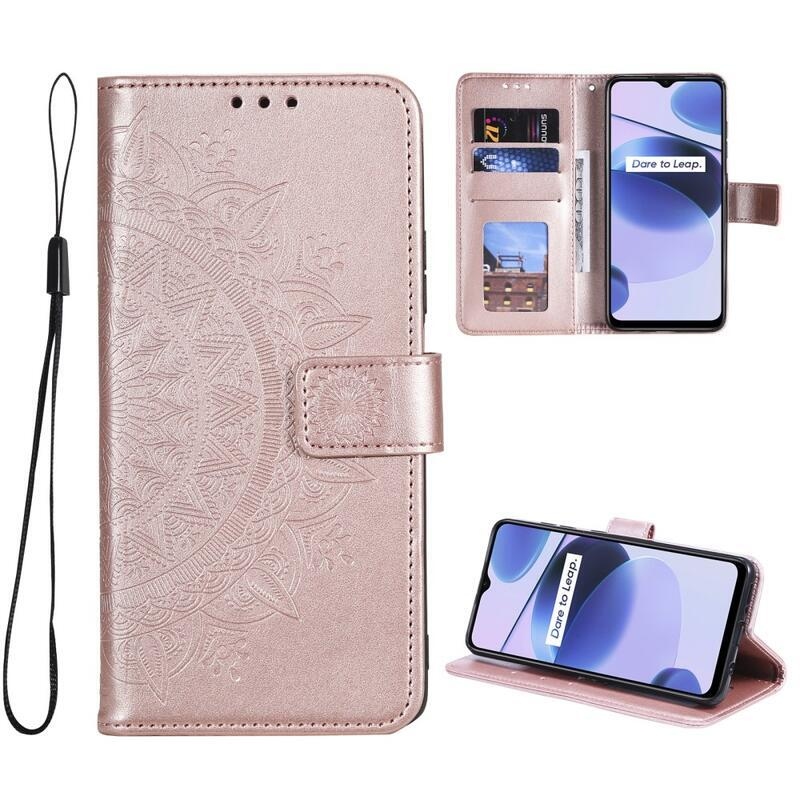 Mandala PU bőr pénztárca tok mobiltelefonhoz Realme C35 - rózsa arany