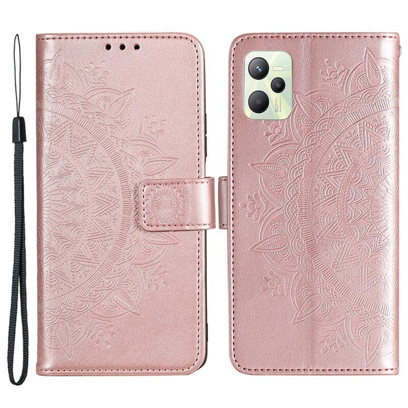 Mandala PU bőr pénztárca tok mobiltelefonhoz Realme C35 - rózsa arany