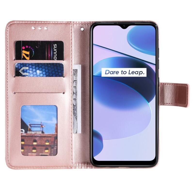 Mandala PU bőr pénztárca tok mobiltelefonhoz Realme C35 - rózsa arany