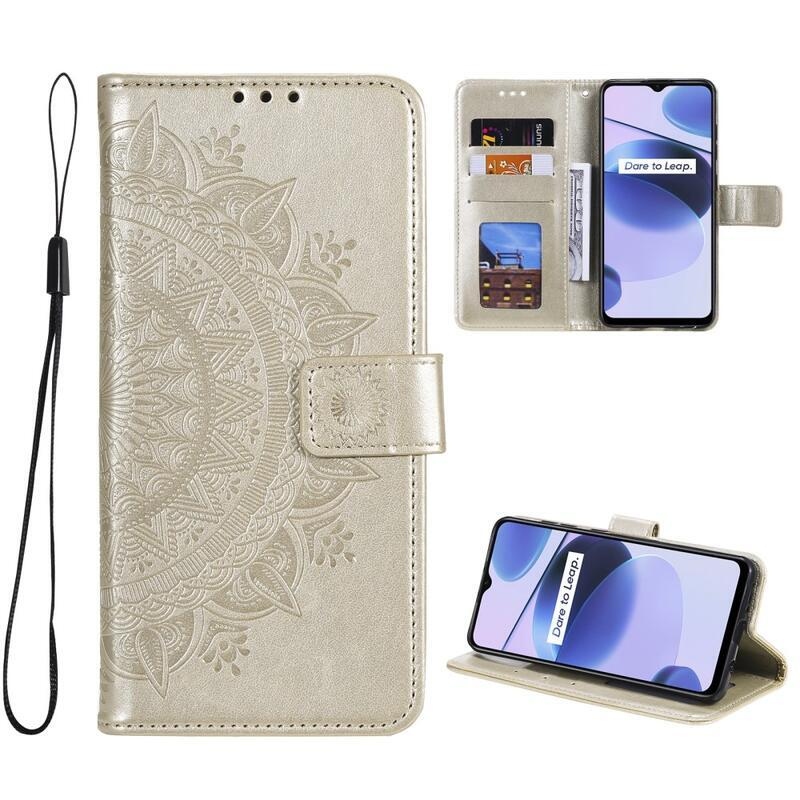 Mandala PU bőr pénztárca tok mobilhoz Realme C35 - arany színben
