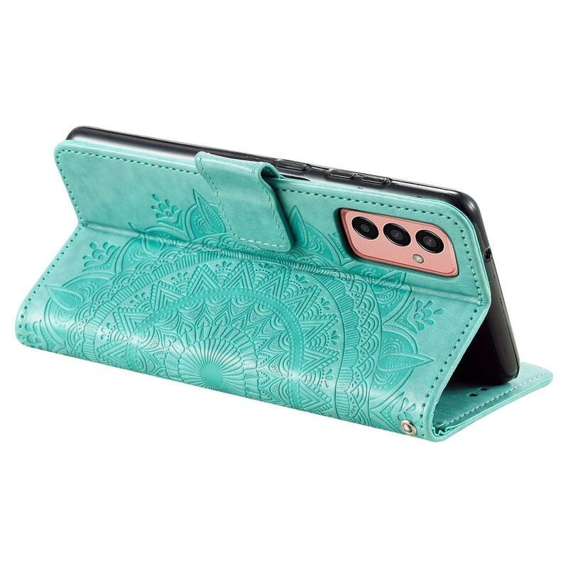 Mandala PU bőr pénztárca tok Samsung Galaxy M13 4G-hez - azúrkék színű