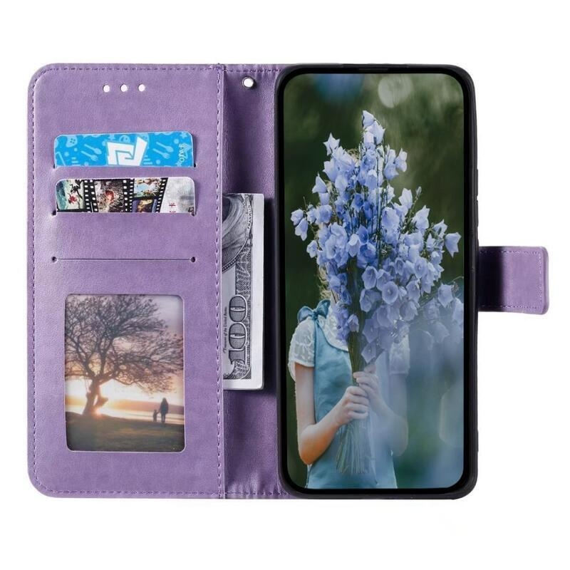 Mandala PU bőr pénztárca tok Samsung Galaxy M13 4G-hez - lila