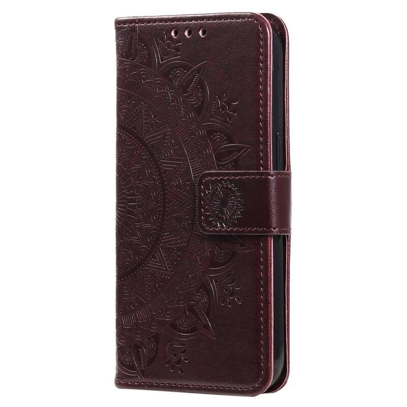 Mandala PU bőr pénztárca tok Samsung Galaxy M13 4G-hez - barna