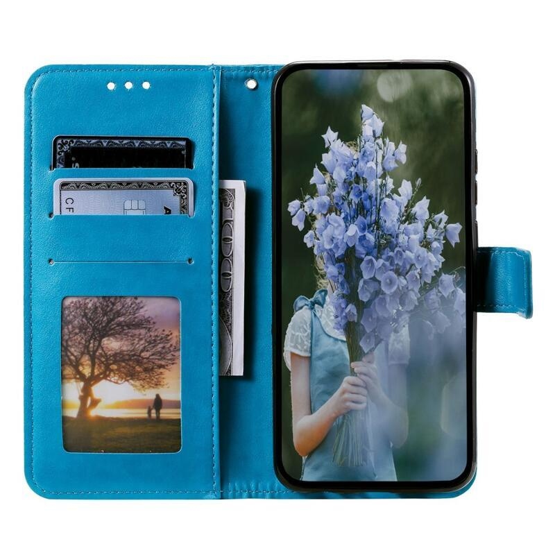 Mandala PU bőr pénztárca tok Samsung Galaxy M13 4G-hez - kék