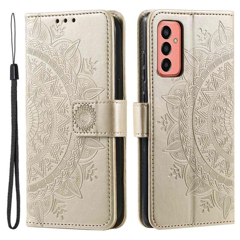 Mandala PU bőr pénztárca tok Samsung Galaxy M13 4G-hez - arany színben