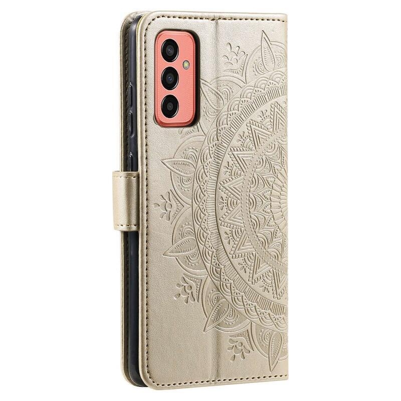 Mandala PU bőr pénztárca tok Samsung Galaxy M13 4G-hez - arany színben