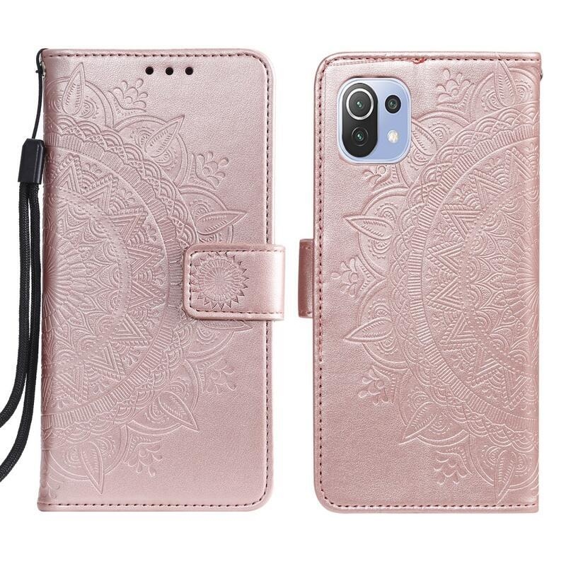 Mandala PU bőr pénztárca tok Xiaomi Mi 11 Lite 4G/5G/11 Lite 5G NE - rózsa arany