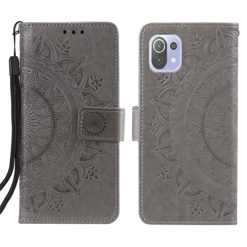 Mandala PU bőr pénztárca tok Xiaomi Mi 11 Lite 4G/5G/11 Lite 5G NE - szürke