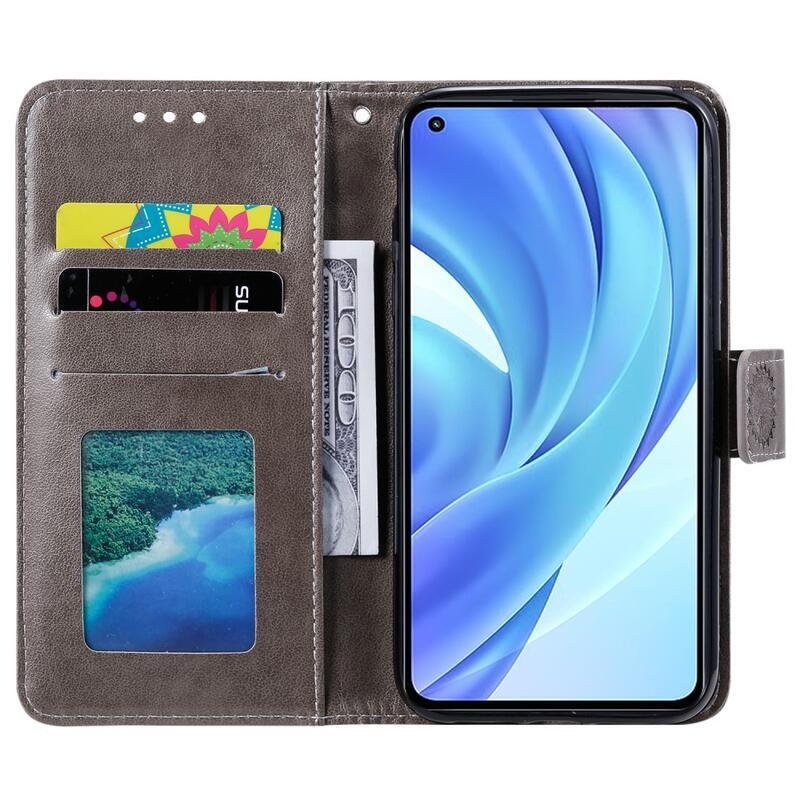 Mandala PU bőr pénztárca tok Xiaomi Mi 11 Lite 4G/5G/11 Lite 5G NE - szürke