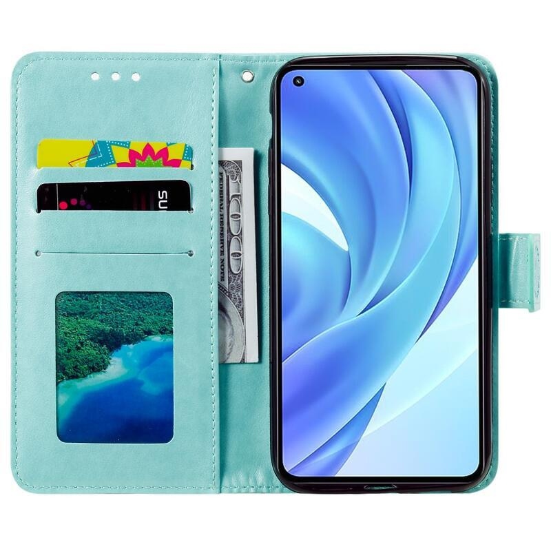 Mandala PU bőr pénztárca tok Xiaomi Mi 11 Lite 4G/5G/11 Lite 5G NE - zöld