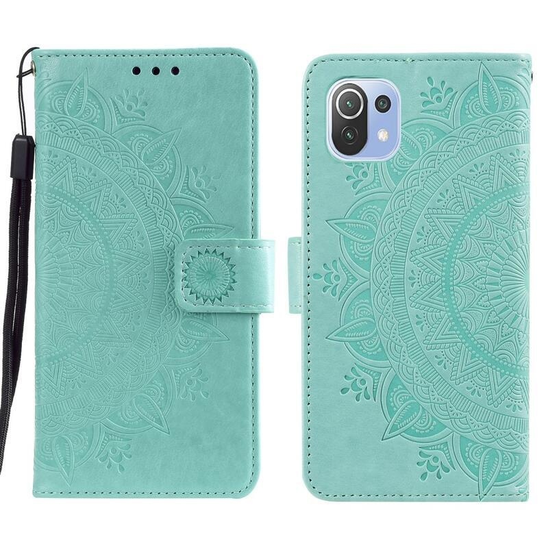 Mandala PU bőr pénztárca tok Xiaomi Mi 11 Lite 4G/5G/11 Lite 5G NE - zöld