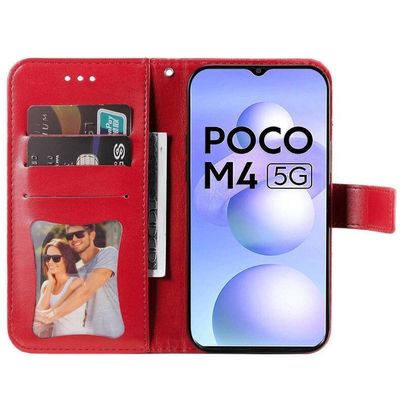 Mandala PU bőr pénztárca tok Xiaomi Poco M4 5G - piros