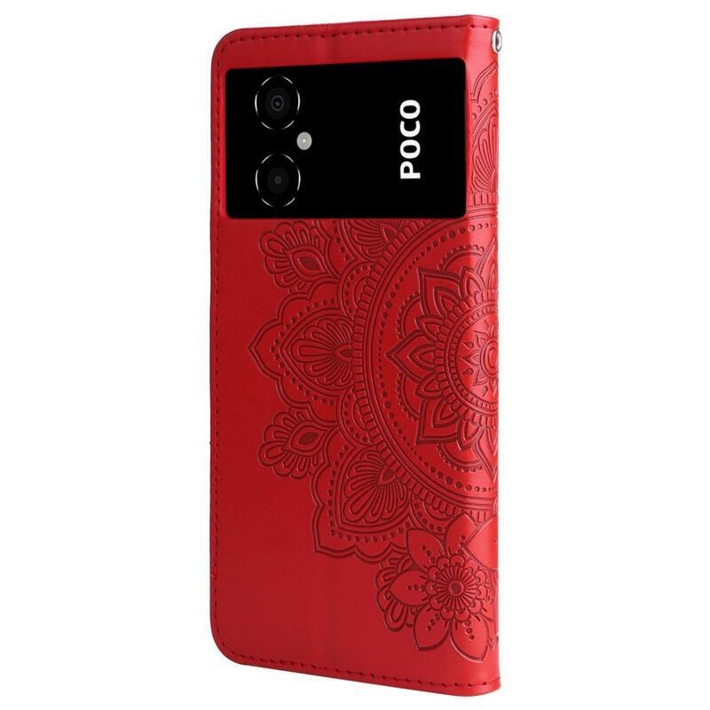 Mandala PU bőr pénztárca tok Xiaomi Poco M4 5G - piros