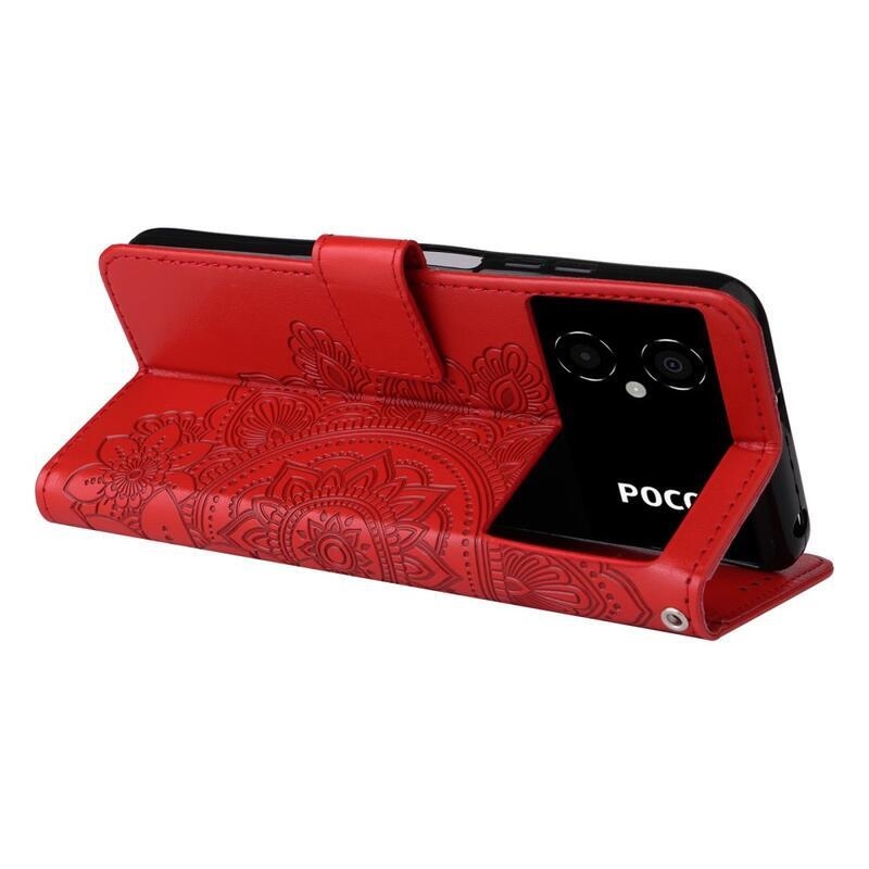 Mandala PU bőr pénztárca tok Xiaomi Poco M4 5G - piros