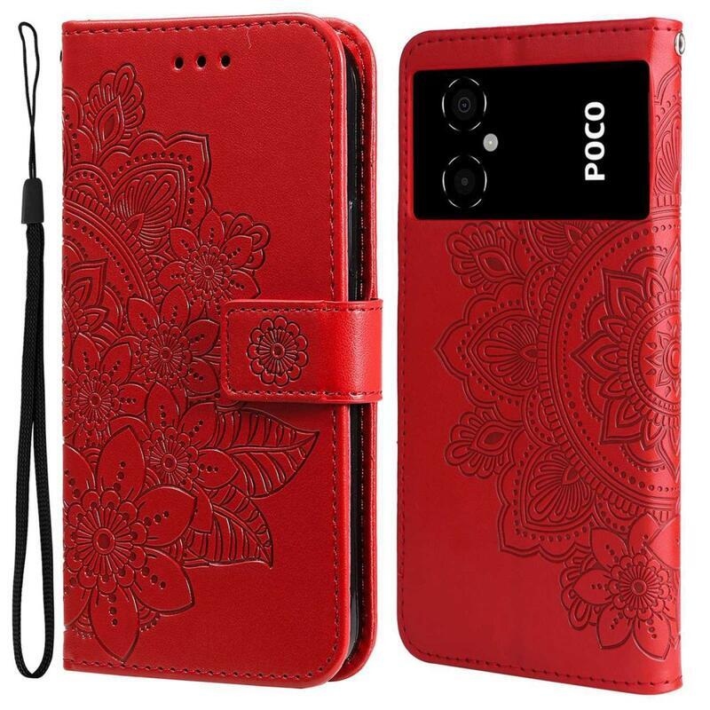 Mandala PU bőr pénztárca tok Xiaomi Poco M4 5G - piros