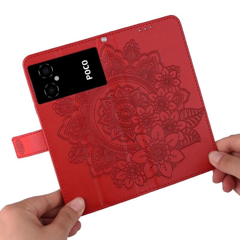 Mandala PU bőr pénztárca tok Xiaomi Poco M4 5G - piros