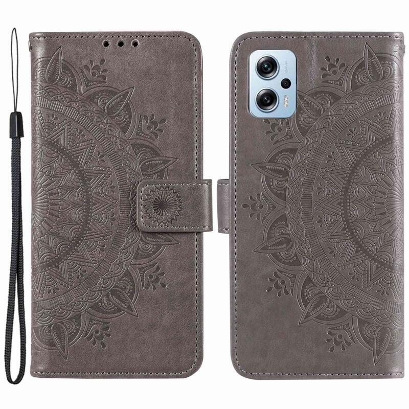 Mandala PU bőr pénztárca tok Xiaomi Poco X4 GT-hez - szürke