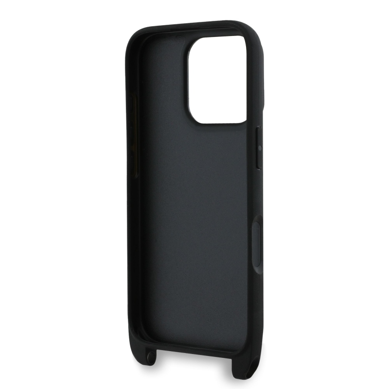 Karl Lagerfeld Saffiano Crossbody Strap Karl és Choupette borító iPhone 16 Pro-hoz Fekete