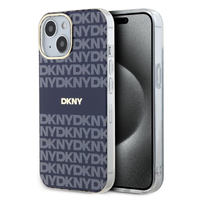 DKNY PC/TPU ismétlődő mintás tonális csíkos Magsafe hátlap iPhone 15-hez Kék