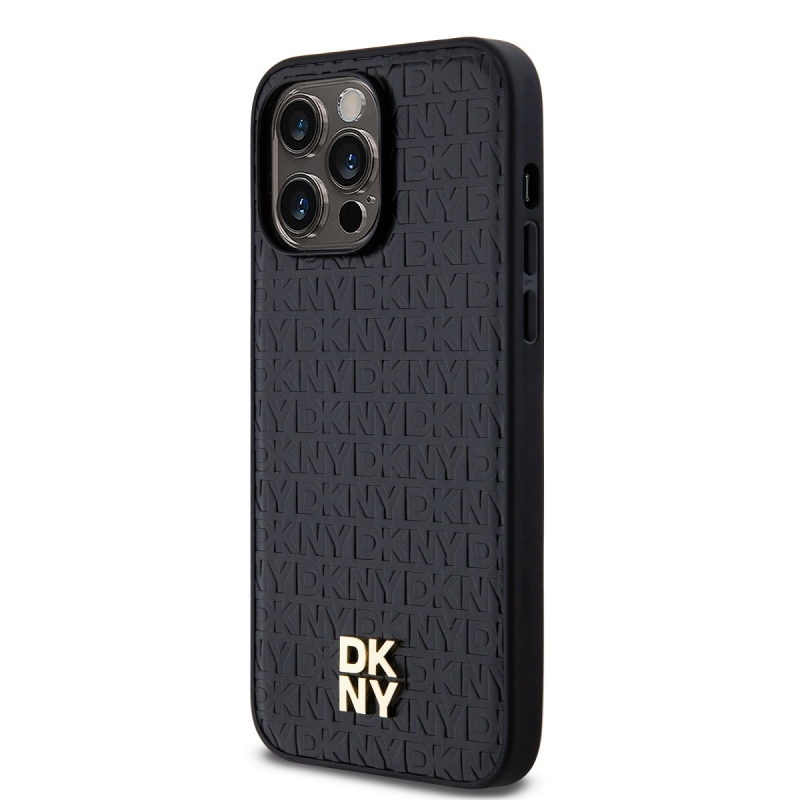 DKNY PU bőr Ismétlődő mintás Stack Logo Magsafe hátlap iPhone 13 Pro Max-hoz Fekete