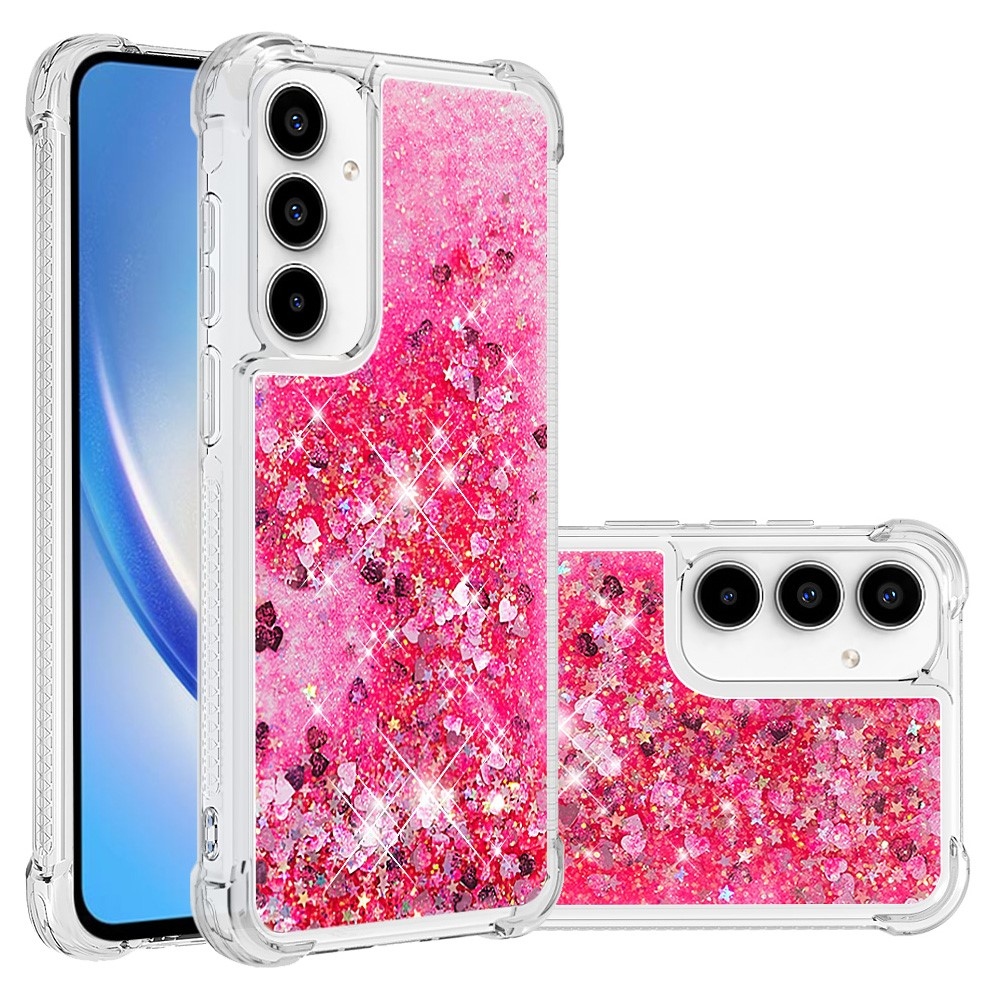 Glitter zselés homokóra hüvely Samsung Galaxy A55 5G - rózsaszín/szívek