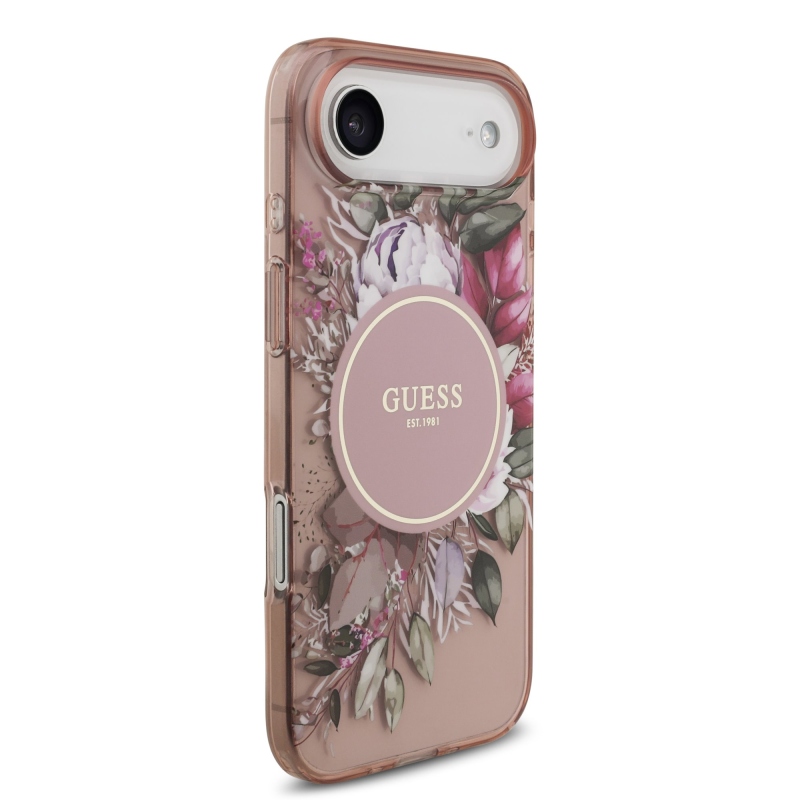 Guess IML Flowers Strap MagSafe hátlapi borító iPhone Air rózsaszínhez