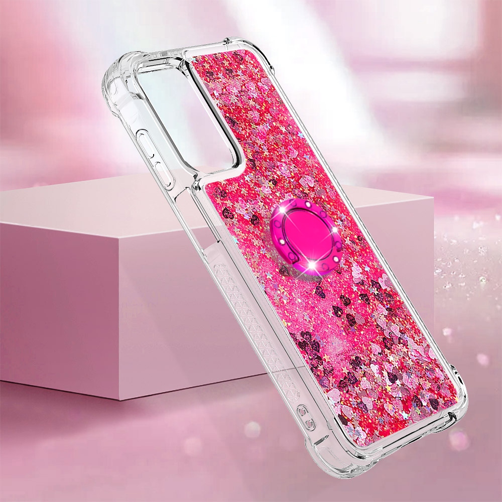 Glitt homokóra zselés tok ujjgyűrűvel Samsung Galaxy A17 5G-hez - rózsaszín/szív