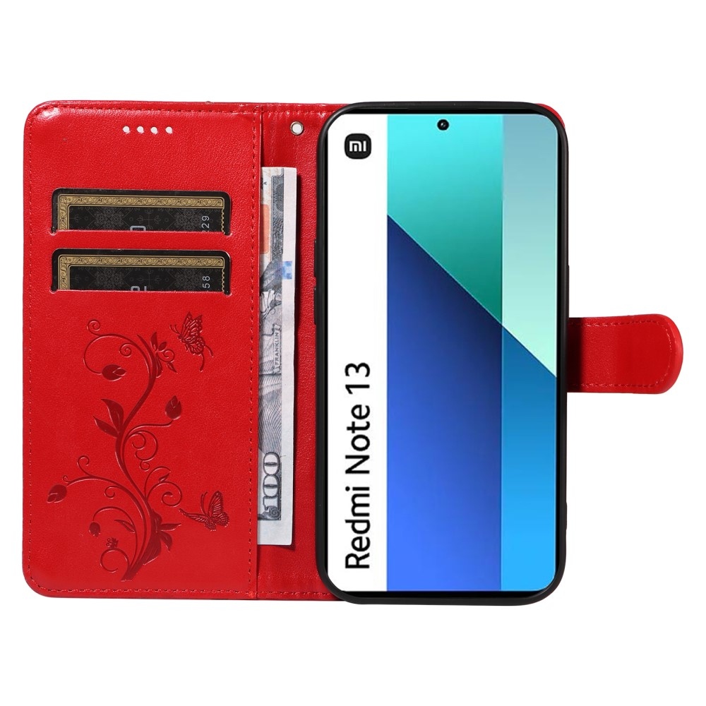Virágos könyv tok Xiaomi Redmi Note 13-hoz - piros