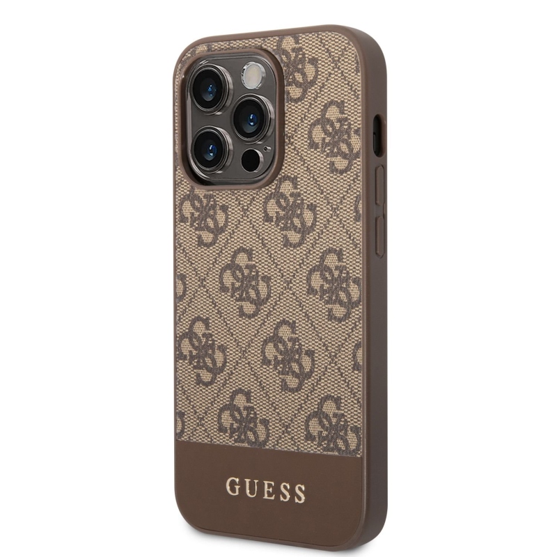 Guess PU 4G csíkos hátlap iPhone 14 Pro barna színű iPhone 14 Pro számára