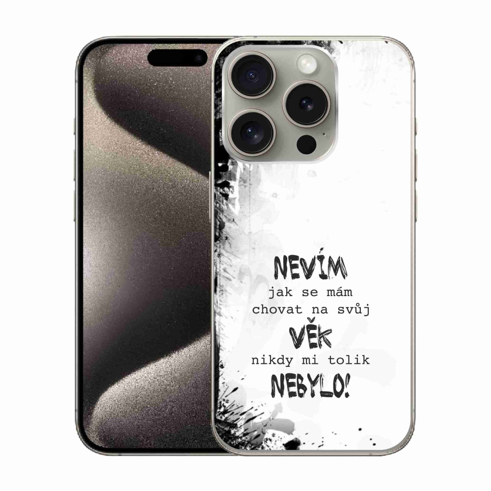 Gél borítás mmCase iPhone 15 Pro készülékhez - vicces szöveg 14 fehér háttér