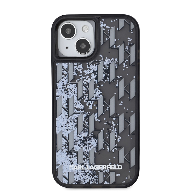 Karl Lagerfeld Folyékony csillámos monogramos, gradiens hátlap iPhone 15-hez Fekete